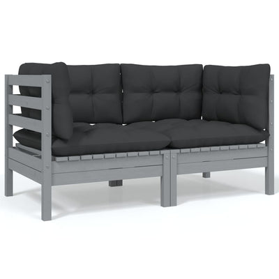 alt="2-Seater Garden Sofa with Cushions Grey Solid Pinewood"