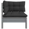 2-Seater Garden Sofa with Cushions Grey Solid Pinewood