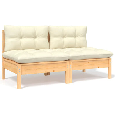 alt="2-Seater Garden Sofa with Cream Cushions Solid Pinewood"