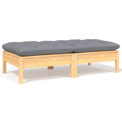 alt="2-Seater Garden Sofa with Grey Cushions Solid Pinewood"