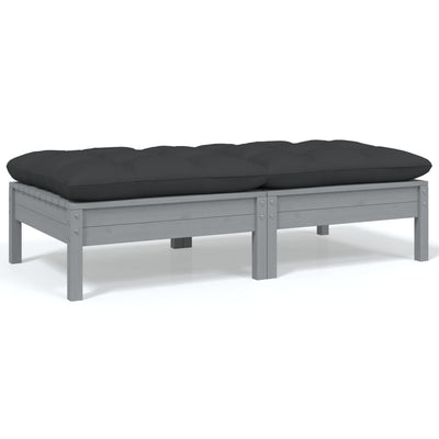 alt="2-Seater Garden Sofa with Cushions Grey Solid Pinewood"