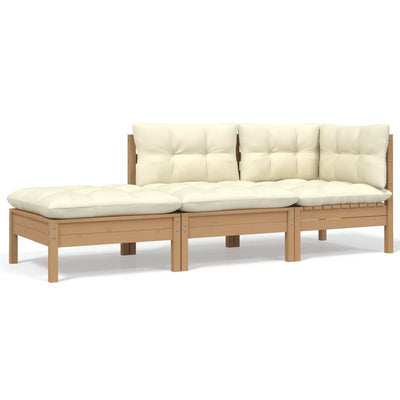 alt="3 Piece Garden Lounge Set with Cream Cushions Solid Pinewood"