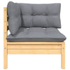 3 Piece Garden Lounge Set with Grey Cushions Solid Pinewood