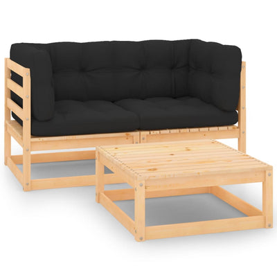 alt="3 Piece Garden Lounge Set with Cushions Solid Pinewood"