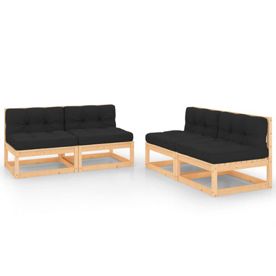 alt="4 Piece Garden Lounge Set with Cushions Solid Pinewood"