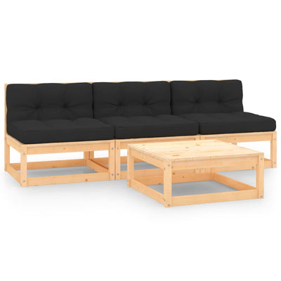 alt="4 Piece Garden Lounge Set with Cushions Solid Pinewood"