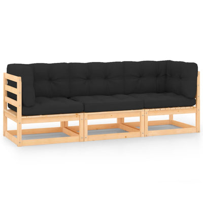 alt="3 Piece Garden Lounge Set with Cushions Solid Pinewood"