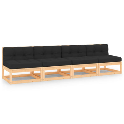 alt="4 Piece Garden Lounge Set with Cushions Solid Pinewood"