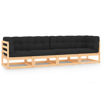 alt="4 Piece Garden Lounge Set with Cushions Solid Pinewood"