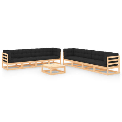alt="9 Piece Garden Lounge Set with Cushions Solid Pinewood"