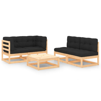 alt="5 Piece Garden Lounge Set with Cushions Solid Pinewood"