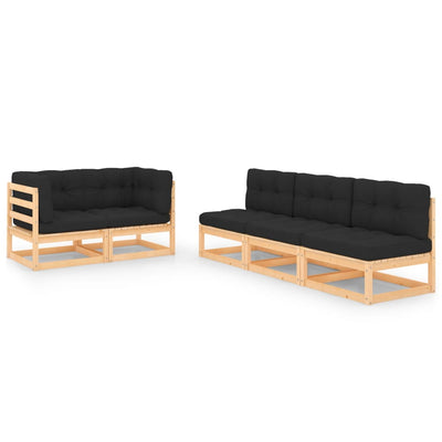 alt="5 Piece Garden Lounge Set with Cushions Solid Pinewood"