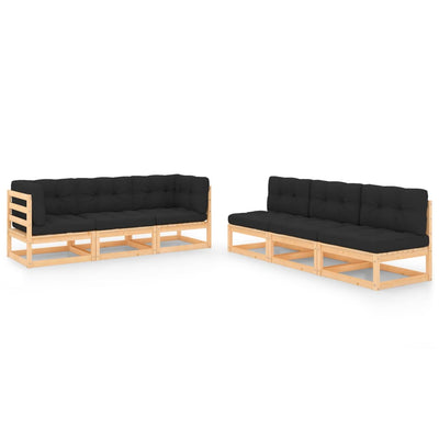 alt="6 Piece Garden Lounge Set with Cushions Solid Pinewood"