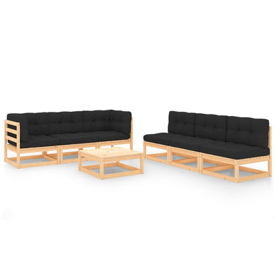 alt="7 Piece Garden Lounge Set with Cushions Solid Pinewood"