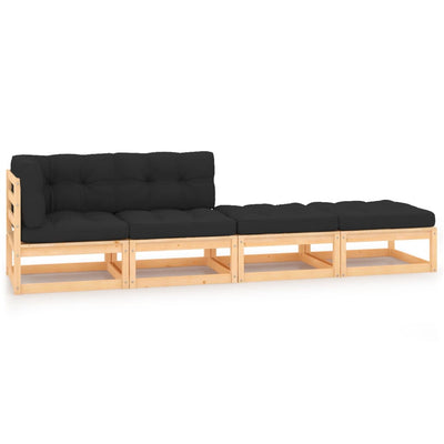 alt="4 Piece Garden Lounge Set with Cushions Solid Pinewood"