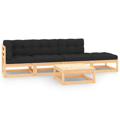 alt="5 Piece Garden Lounge Set with Cushions Solid Pinewood"