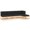 alt="5 Piece Garden Lounge Set with Cushions Solid Pinewood"