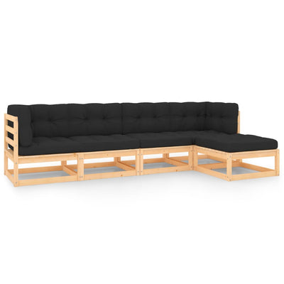 alt="5 Piece Garden Lounge Set with Cushions Solid Pinewood"