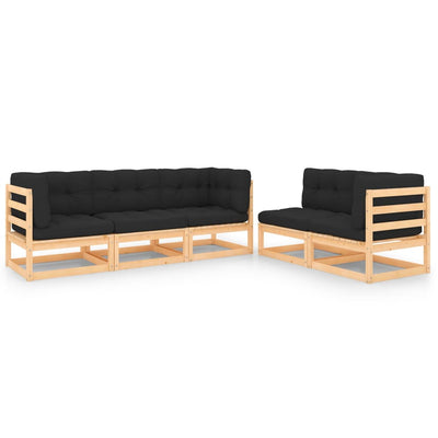 alt="5 Piece Garden Lounge Set with Cushions Solid Pinewood"
