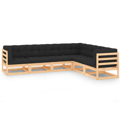 alt="6 Piece Garden Lounge Set with Cushions Solid Pinewood"