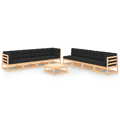 alt="9 Piece Garden Lounge Set with Cushions Solid Pinewood"