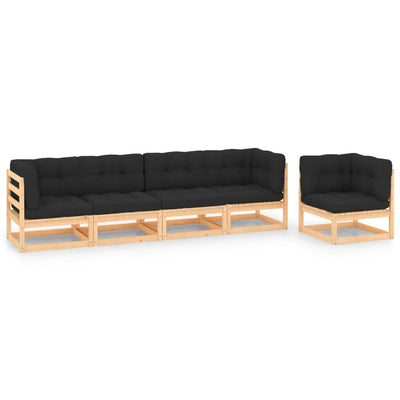 alt="5 Piece Garden Lounge Set with Cushions Solid Pinewood"