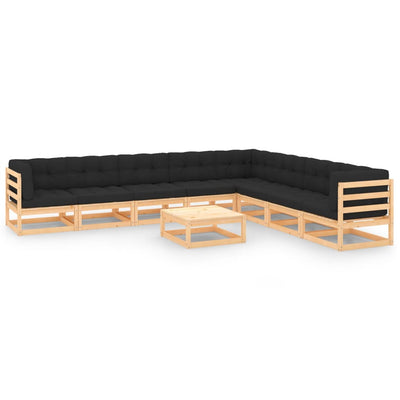 alt="9 Piece Garden Lounge Set with Cushions Solid Pinewood"