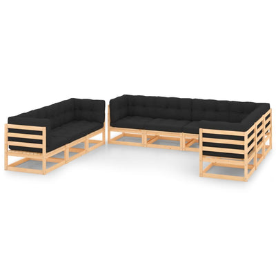 alt="9 Piece Garden Lounge Set with Cushions Solid Pinewood"