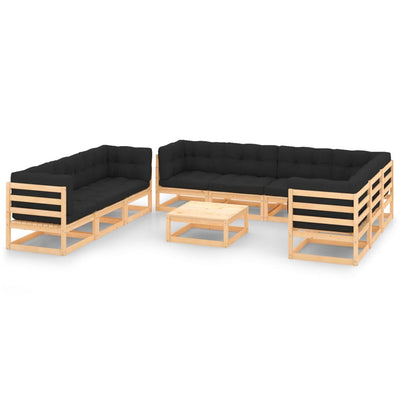 alt="10 Piece Garden Lounge Set with Cushions Solid Pinewood"
