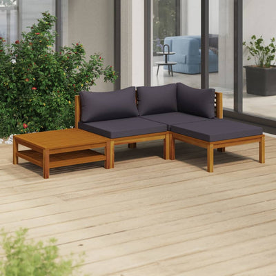 alt="4 Piece Garden Lounge Set with Cushion Solid Acacia Wood"