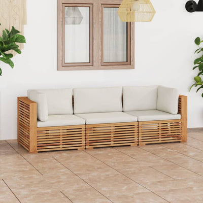 alt="Garden 3-Seater Sofa with Cushions Solid Teak Wood"