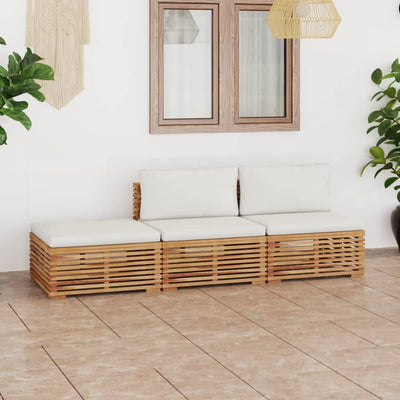 alt="3 Piece Garden Lounge Set with Cream Cushion Solid Teak Wood"