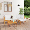 alt="5 Piece Garden Lounge Set with Cream Cushions Solid Teak Wood""