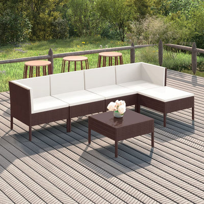 alt="6 Piece Garden Lounge Set with Cushions Poly Rattan Brown"