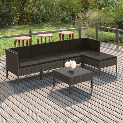 alt="6 Piece Garden Lounge Set with Cushions Poly Rattan Grey"