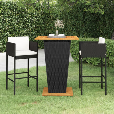alt="3 Piece Garden Bar Set with Cushions Poly Rattan Black"