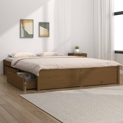 Bed Frame with Drawers Honey Brown 150x200 cm 5FT King Size