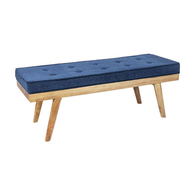 alt="Capella Mango Wood Indigo Blue Upholstered Bench"